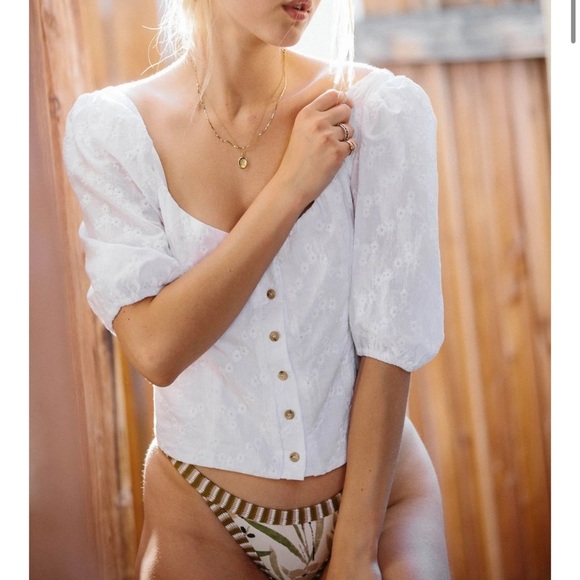 Merritt Charles Romeo Blouse - White Floral Embroidery S - Picture 2 of 8